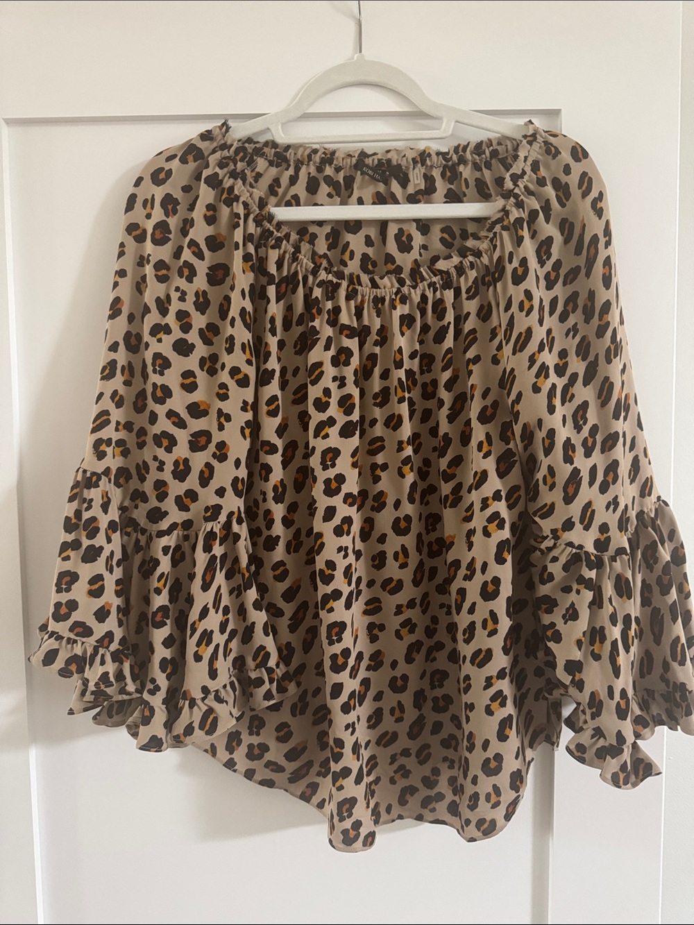 Kobi Halperin Beige Leopard Print Ruffle Sleeve Blouse